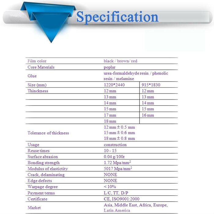 1250*2500mm Size Film Faced Plywood for Construction
